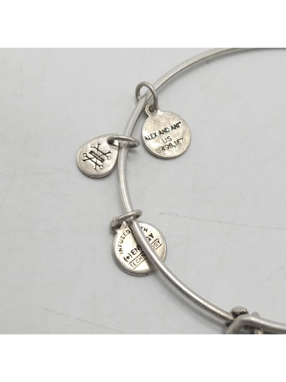 Alex And Ani Daughter Charm Bangle Bracelet Adjustable Silver-Tone Floral Design